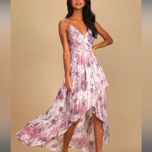 An Enchanting Dream Purple Multi Print High-Low Maxi Dress